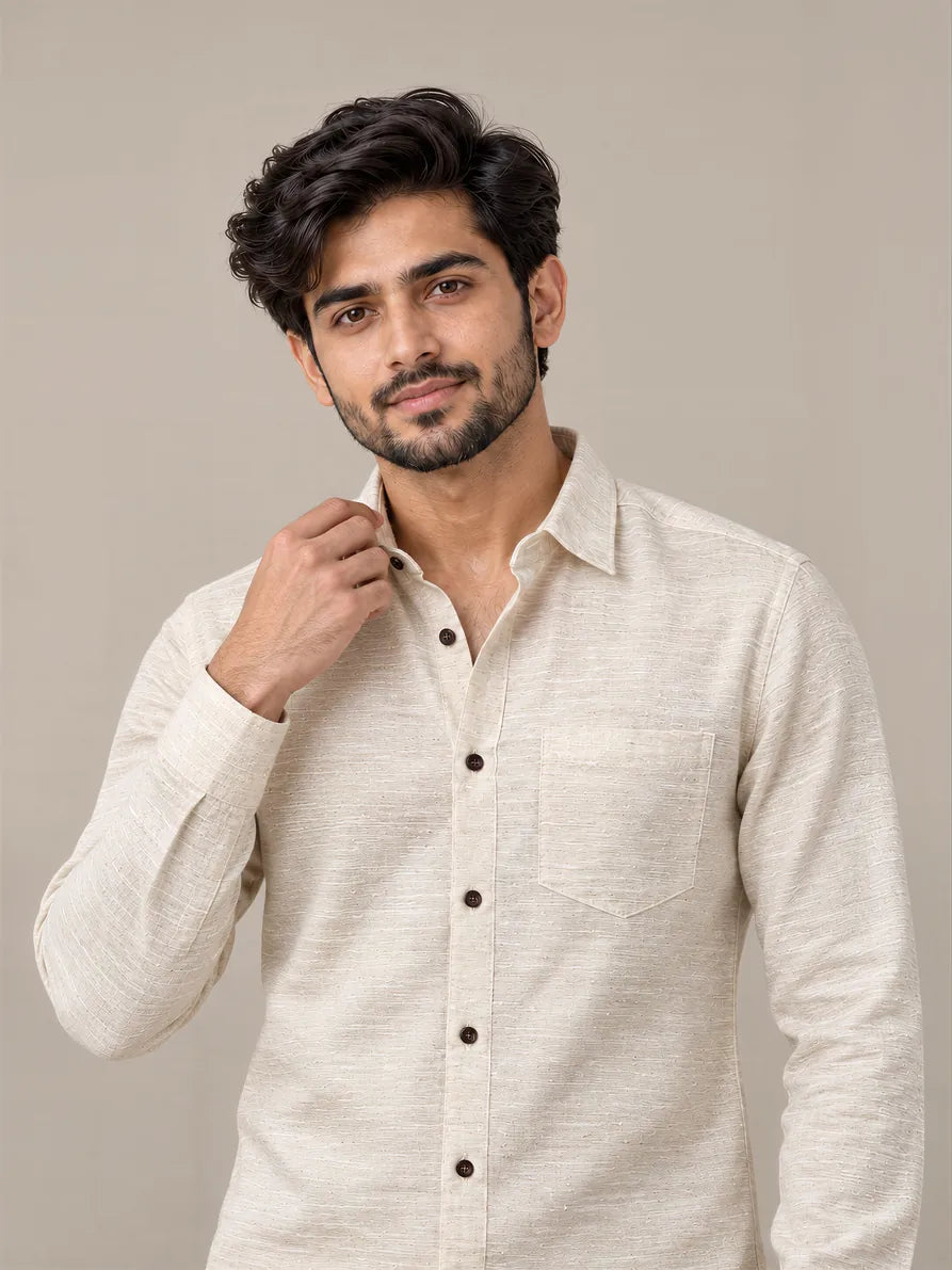 Shudh Linen Cream Full Sleeve Shirt
