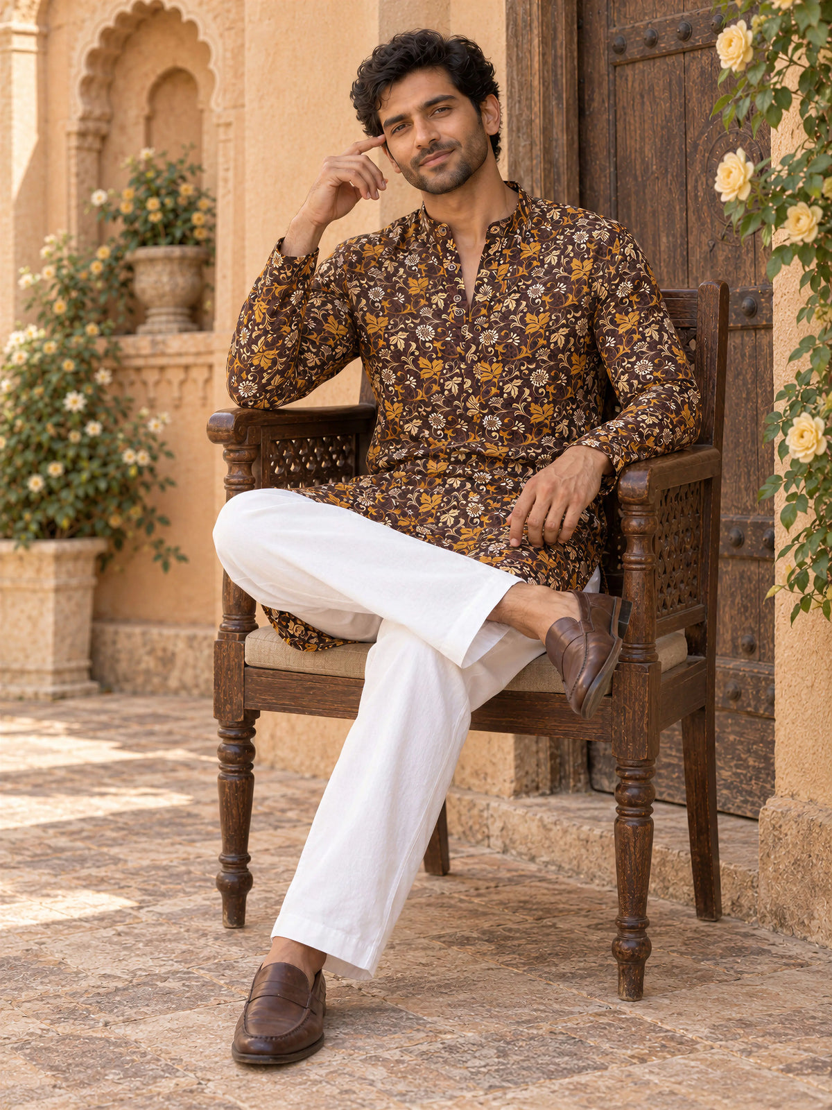 Brown Regal Printed Men's Kurta