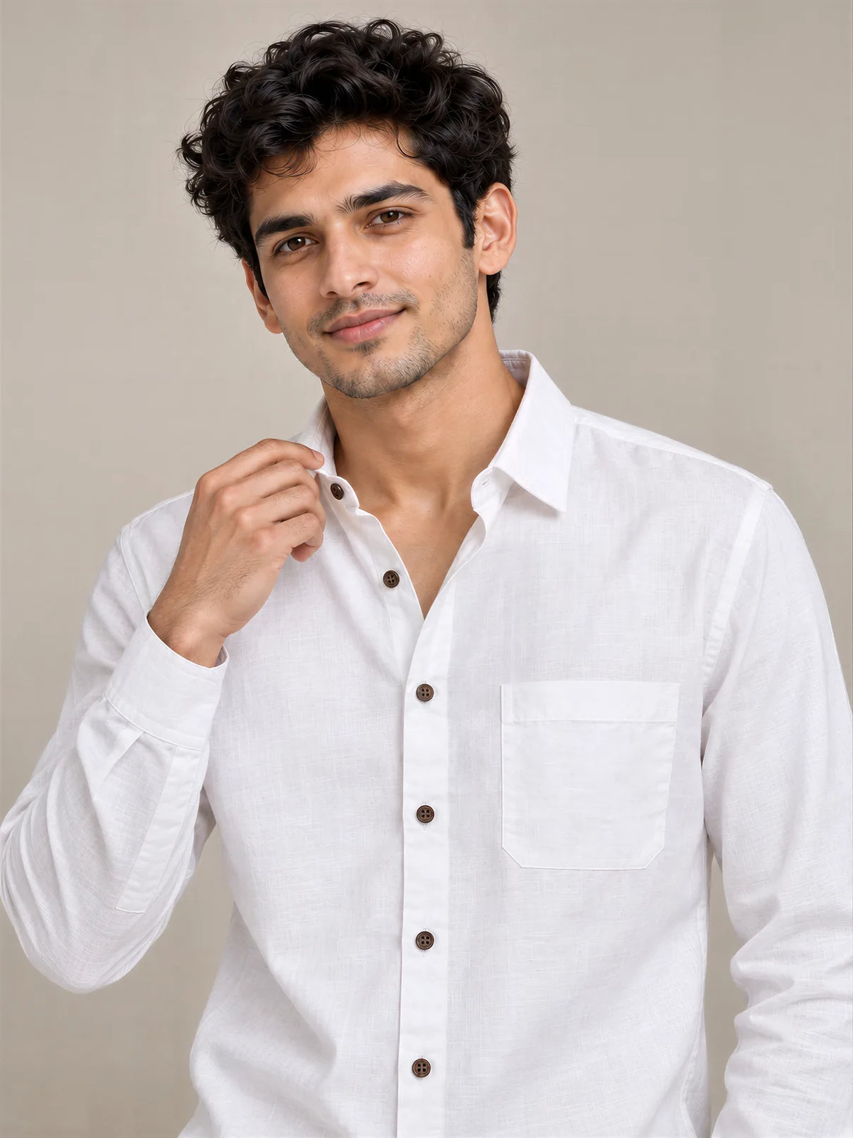 White Milky Cotton Full Sleeve Shirt
