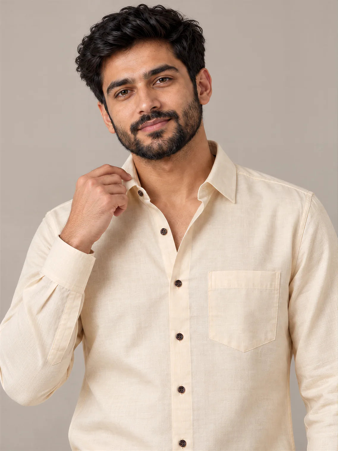 Milky Cotton Cream Full Sleeve Shirt