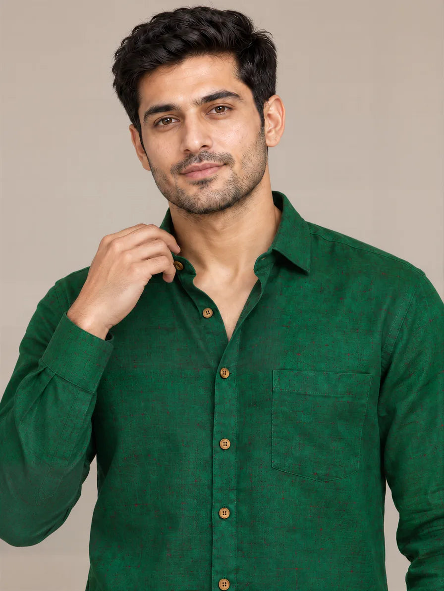 Green Dark Slub Full Sleeve Shirt