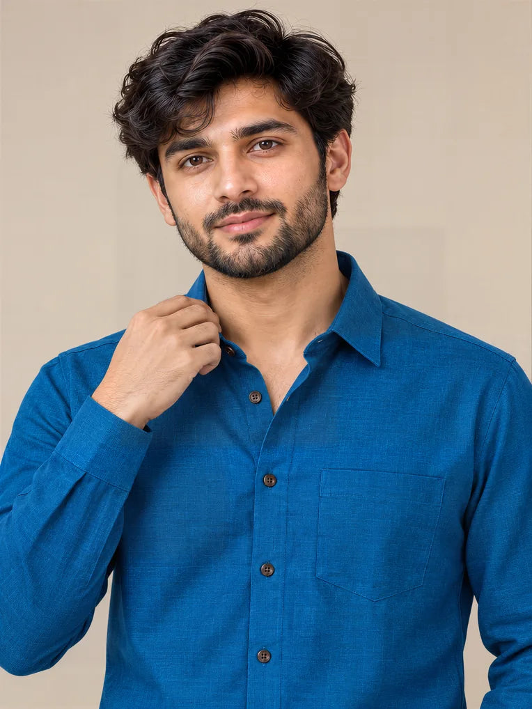 Dark Blue Milky Cotton Full Sleeve Shirt