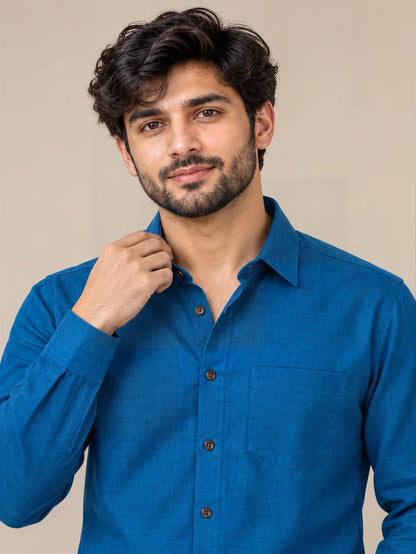 Dark Blue Milky Cotton Full Sleeve Shirt