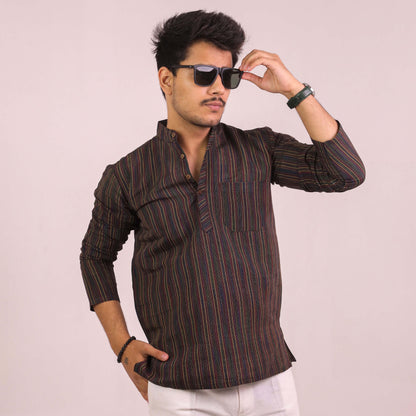 Black Breeze Striped Full Sleeves Short Kurta