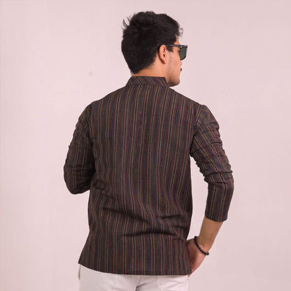 Black Breeze Striped Full Sleeves Short Kurta
