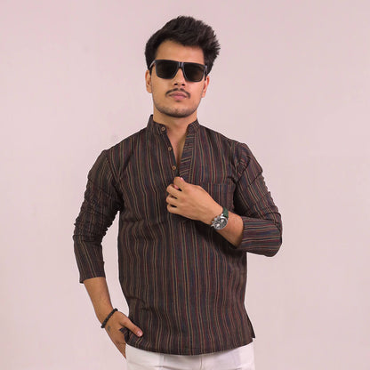 Black Breeze Striped Full Sleeves Short Kurta