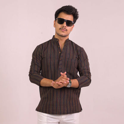 Black Breeze Striped Full Sleeves Short Kurta