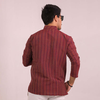 Maroon Breeze Striped Full Sleeves Short Kurta
