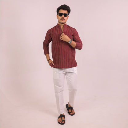 Maroon Breeze Striped Full Sleeves Kurta Pant Combo Set