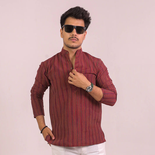 Maroon Breeze Striped Full Sleeves Short Kurta