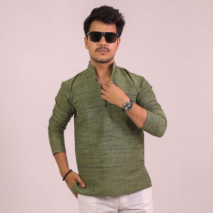 Green Dark Jharna Full Sleeves Short Kurta