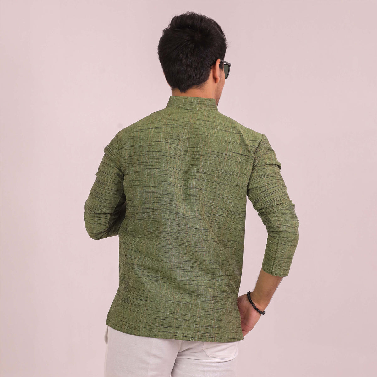 Green Dark Jharna Full Sleeves Kurta Pant Combo Set