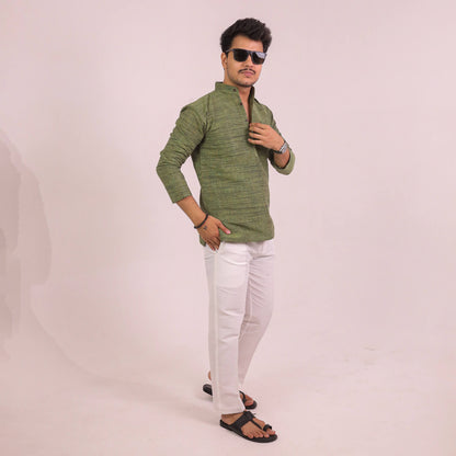 Green Dark Jharna Full Sleeves Kurta Pant Combo Set