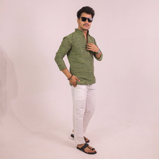 Green Dark Jharna Full Sleeves Kurta Pant Combo Set