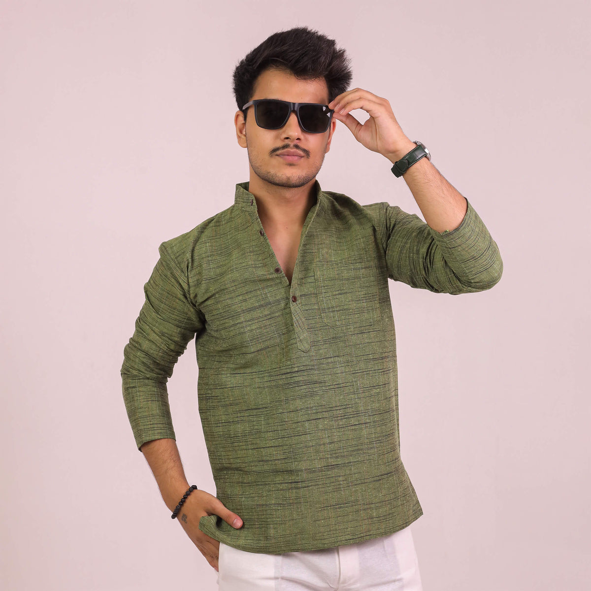 Green Dark Jharna Full Sleeves Kurta Pant Combo Set