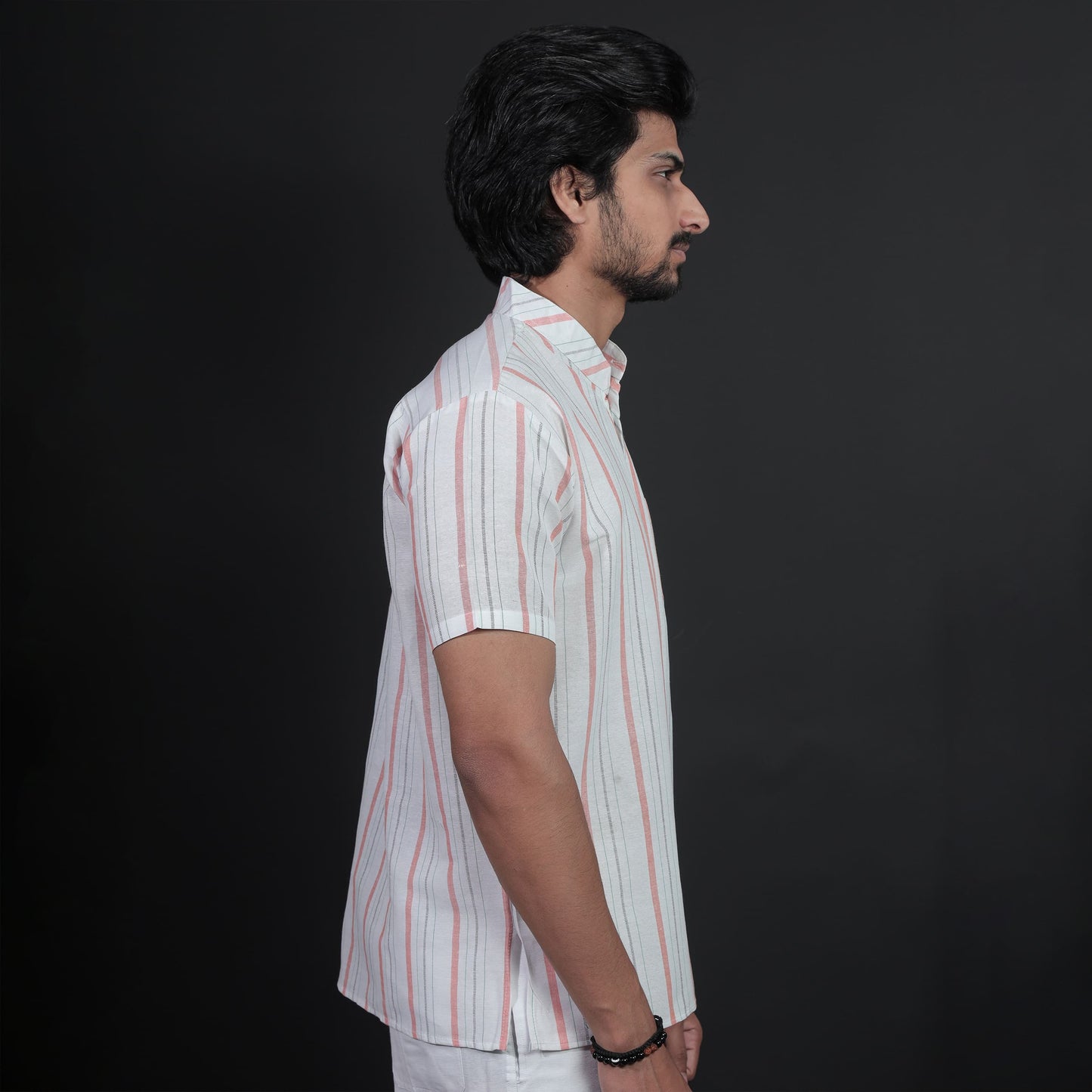 Men’s Orange Stripe Short Kurta Side View