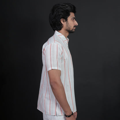 Men’s Orange Stripe Short Kurta Side View