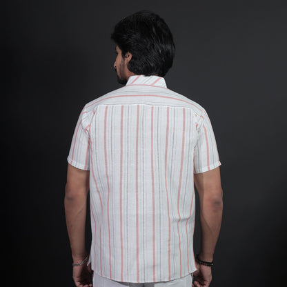 White Base Orange Stripe Kurta Back View for Men
