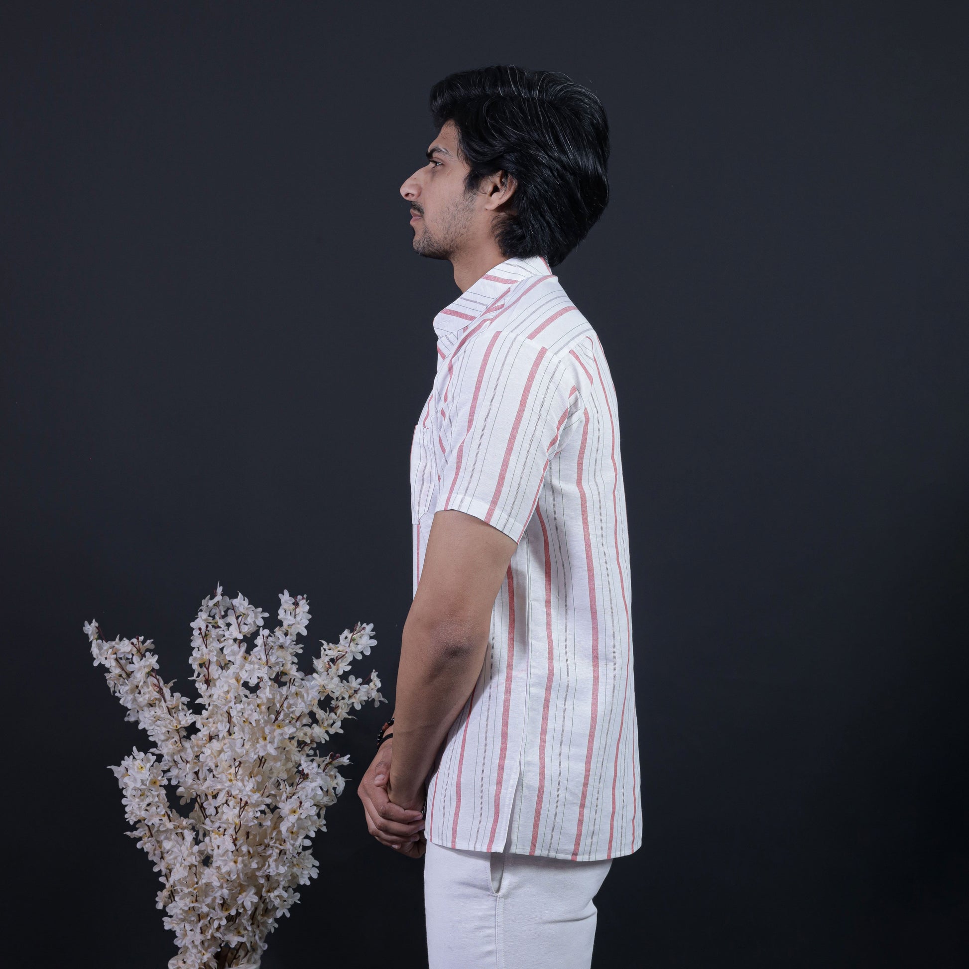 Men’s Khadi Cotton Red Stripe Kurta Side View