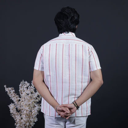 White Base Red Stripe Kurta Back View for Men