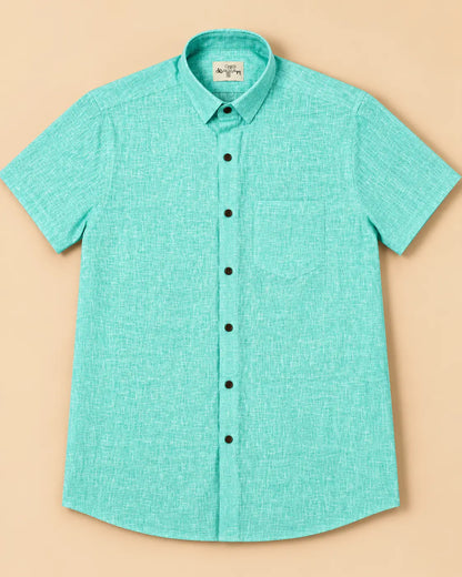 Aqua Green-Linen Blended Half Sleeve Shirt for Men by Kargham