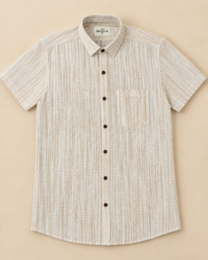 Beige Rustic Handloom Cotton Half Sleeve Shirt for Men by Kargham