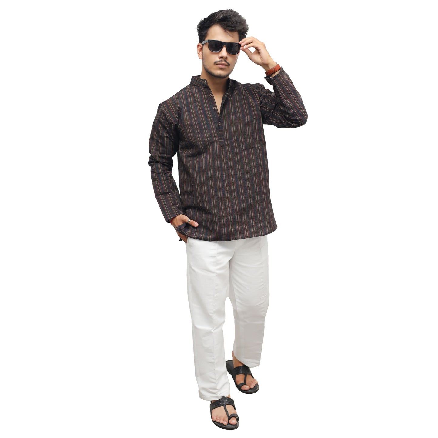 Black Breeze Striped Full Sleeves Kurta Pant Set for men