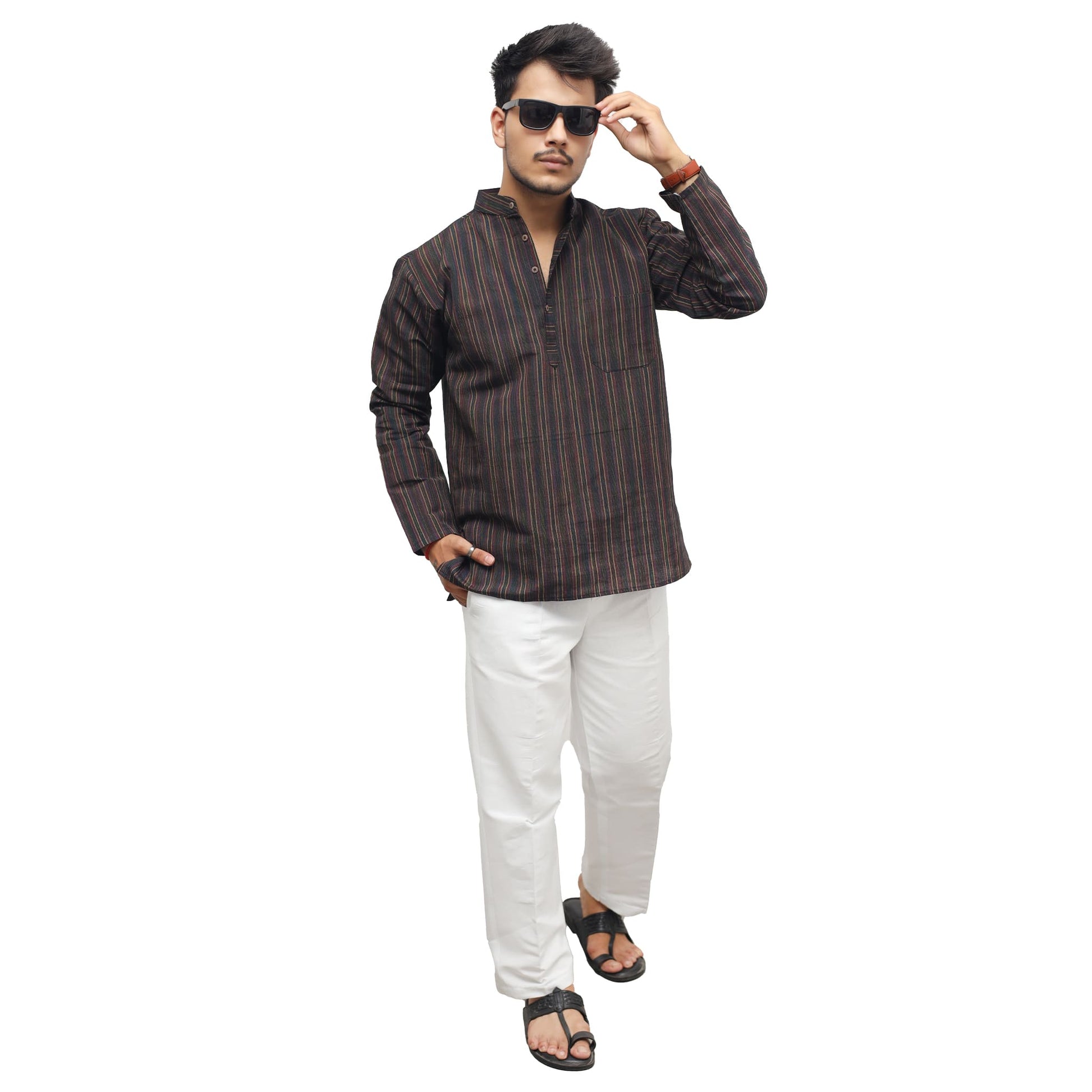 Black Breeze Striped Full Sleeves Kurta Pant Set for men