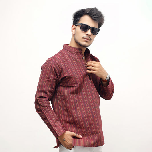 Breeze Striped Full Sleeves Short Kurta-Maroon