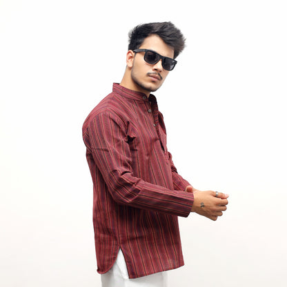 Breeze Striped Full Sleeves Short Kurta-Maroon