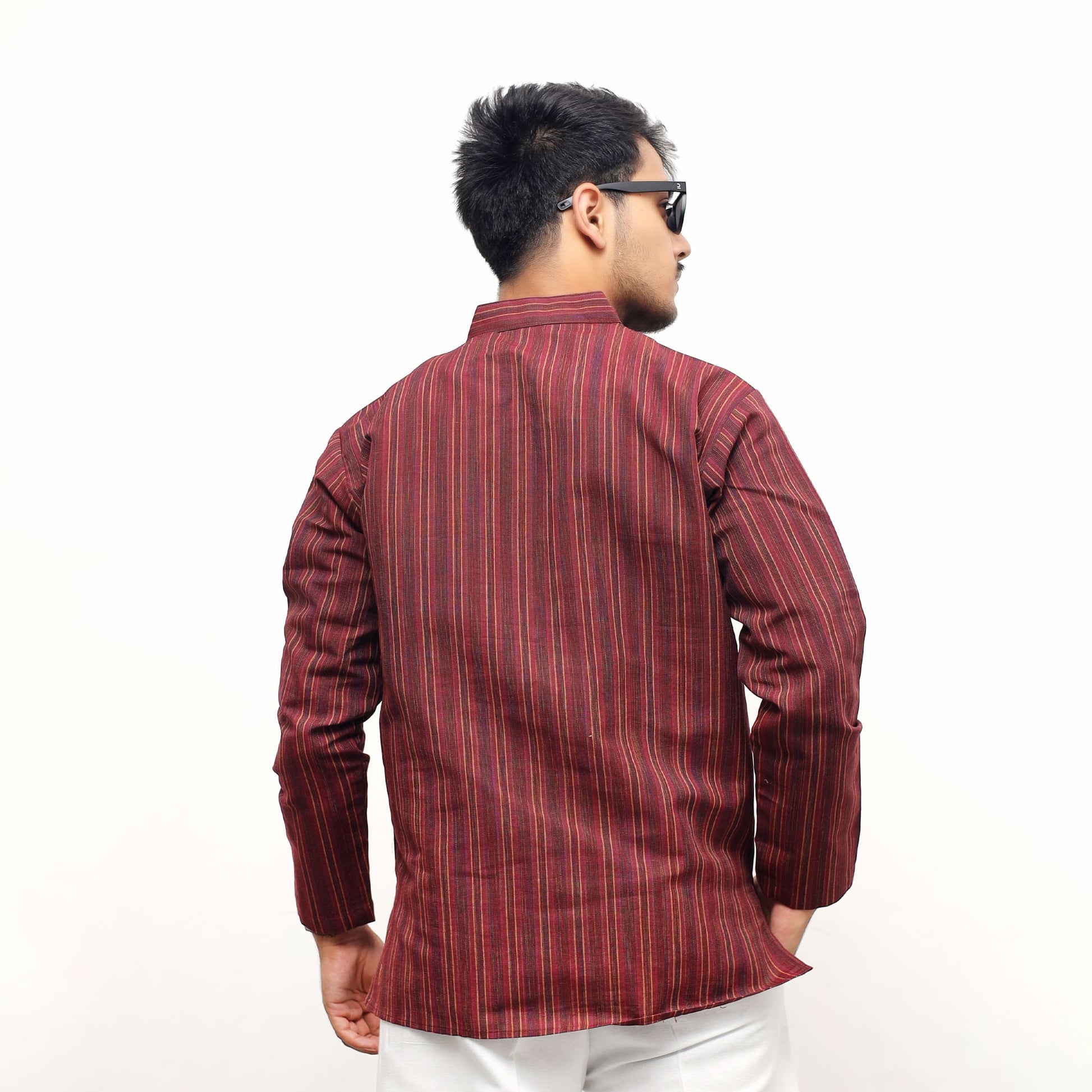 Back view of Maroon Breeze Striped Full Sleeves Kurta