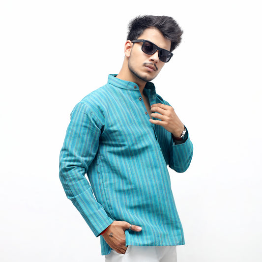 Breeze Striped Full Sleeves Short Kurta-Mint Green