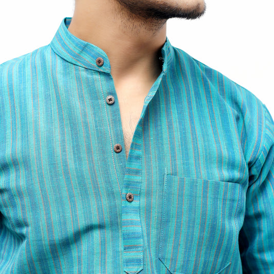 Breeze Striped Full Sleeves Short Kurta-Mint Green