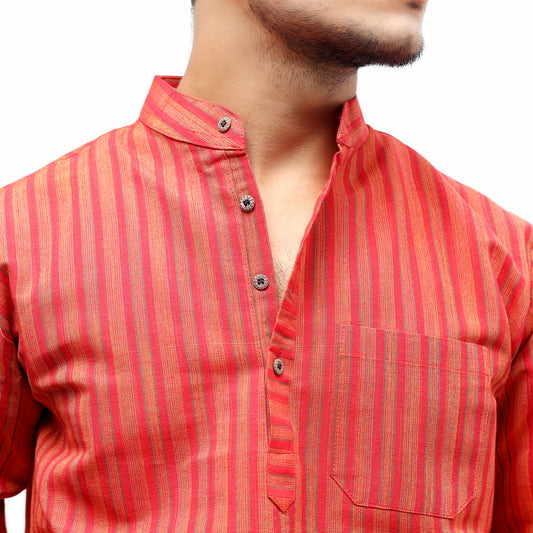 Breeze Striped Full Sleeves Short Kurta-Red
