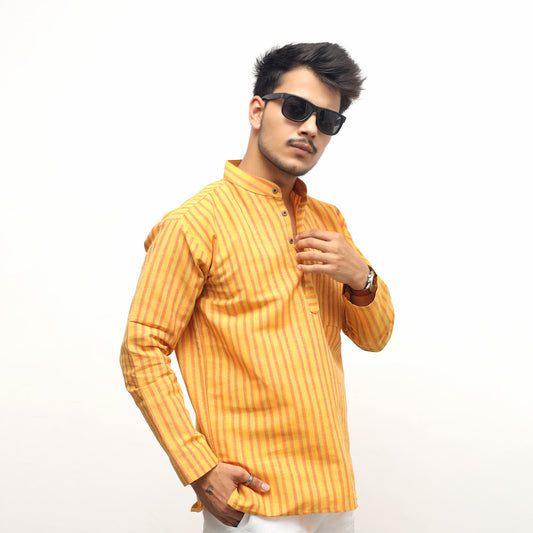 Breeze Striped Full Sleeves Short Kurta-Yellow