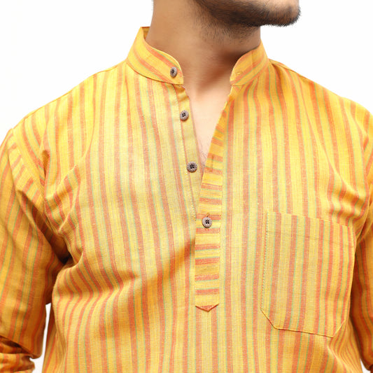 Breeze Striped Full Sleeves Short Kurta-Yellow