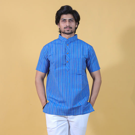 Breeze Striped Half Sleeves Short Kurta-Blue