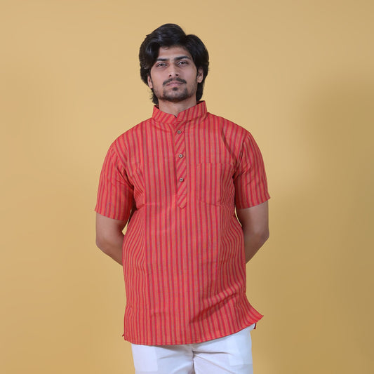 Breeze Striped Half Sleeves Short Kurta-Red