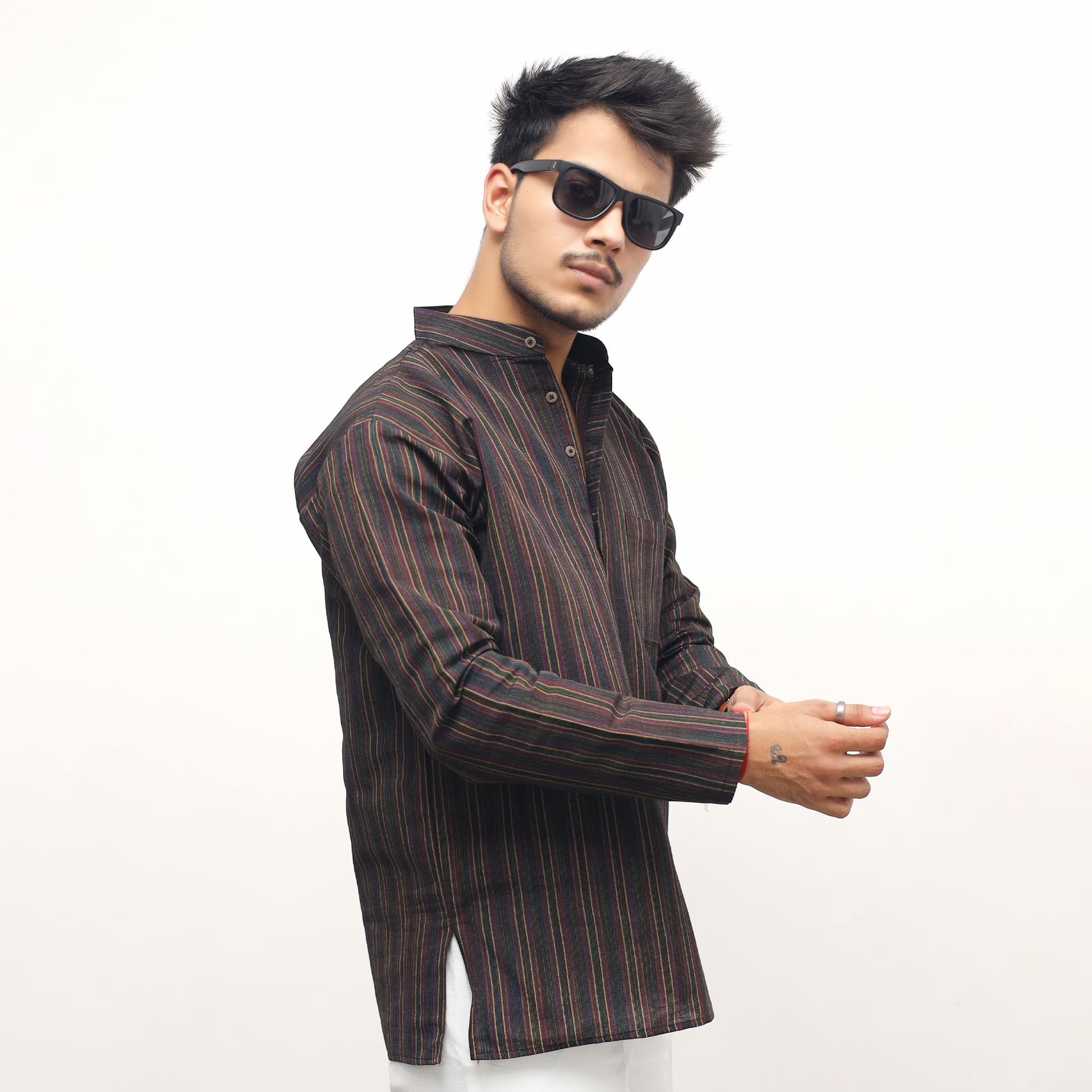 Black Breeze striped short kurta side angle casual wear