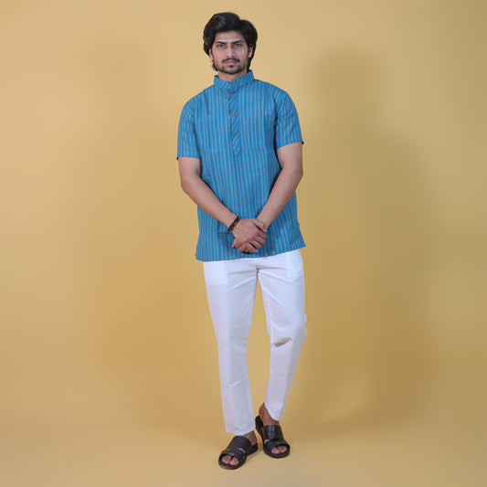 Combo Set Breeze Striped Half Sleeves Short Kurta Pant-MInt Green