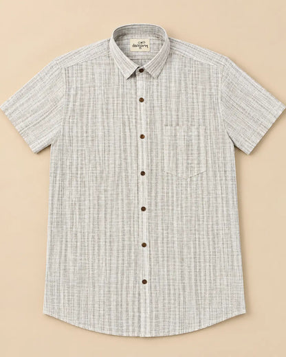 Brown Rustic Handloom Cotton Half Sleeve Shirt for Men by Kargham