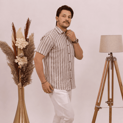 Rajwada Half Sleeves Shirt Beige