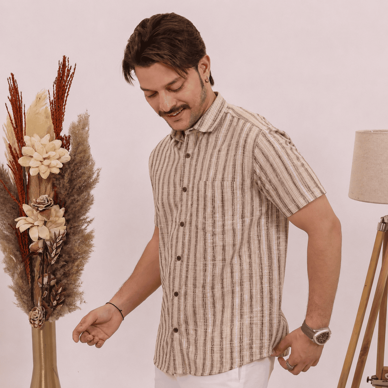 Rajwada Half Sleeves Shirt Beige