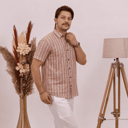 Rajwada Half Sleeves Shirt Peach
