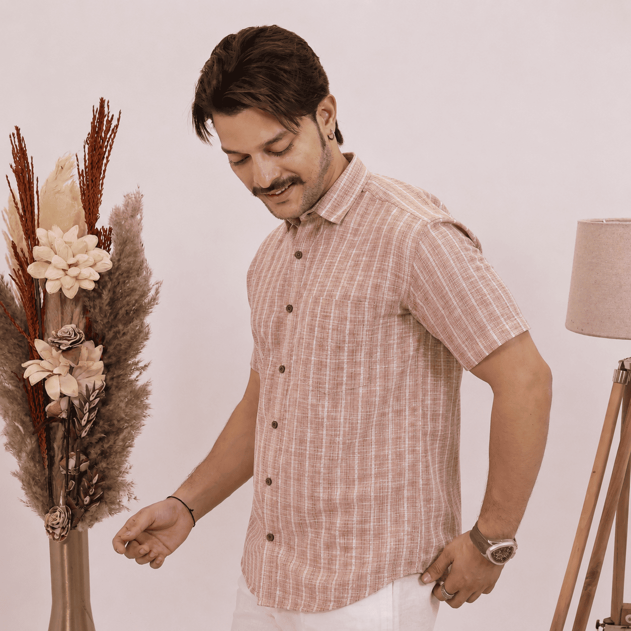 Rajwada Half Sleeves Shirt Peach