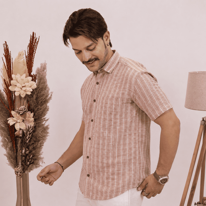 Rajwada Half Sleeves Shirt Peach