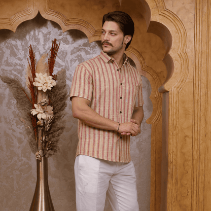 Rajwada Half Sleeves Shirt Red Yellow