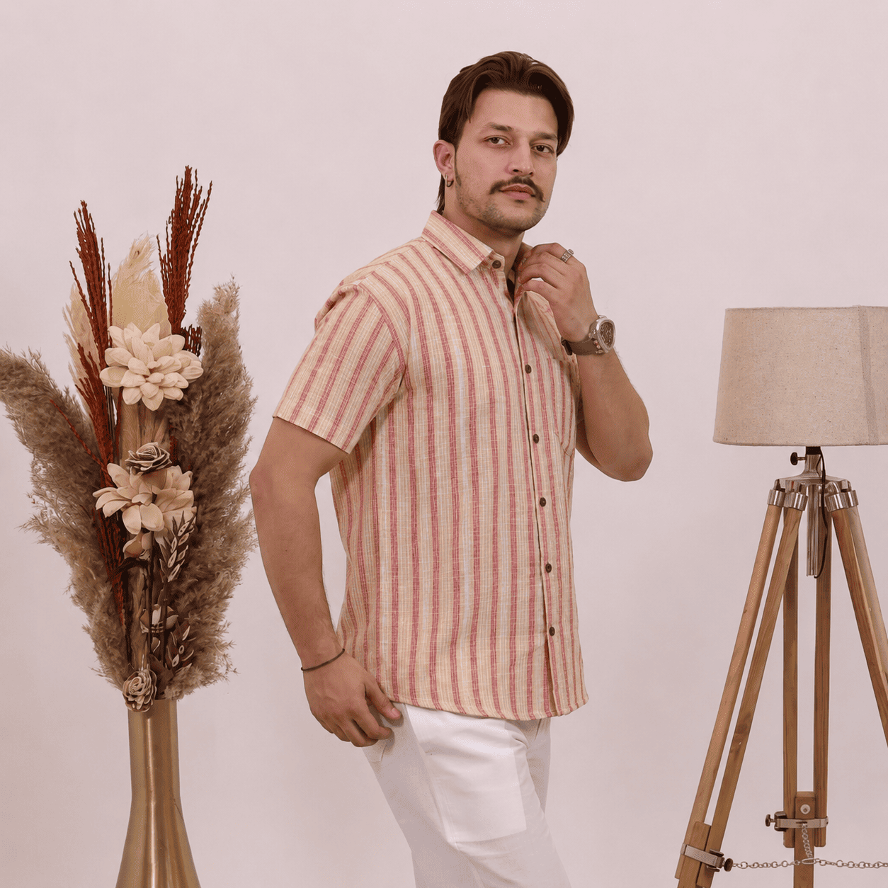 Rajwada Half Sleeves Shirt Red Yellow