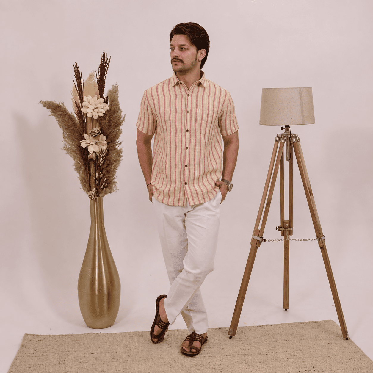 Rajwada Half Sleeves Shirt Red Yellow