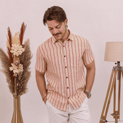 Rajwada Half Sleeves Shirt Red Yellow